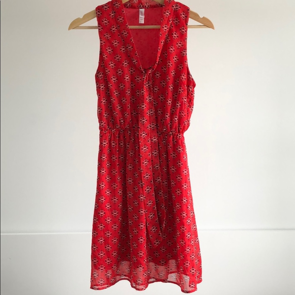 Red Patterned Casual Dress